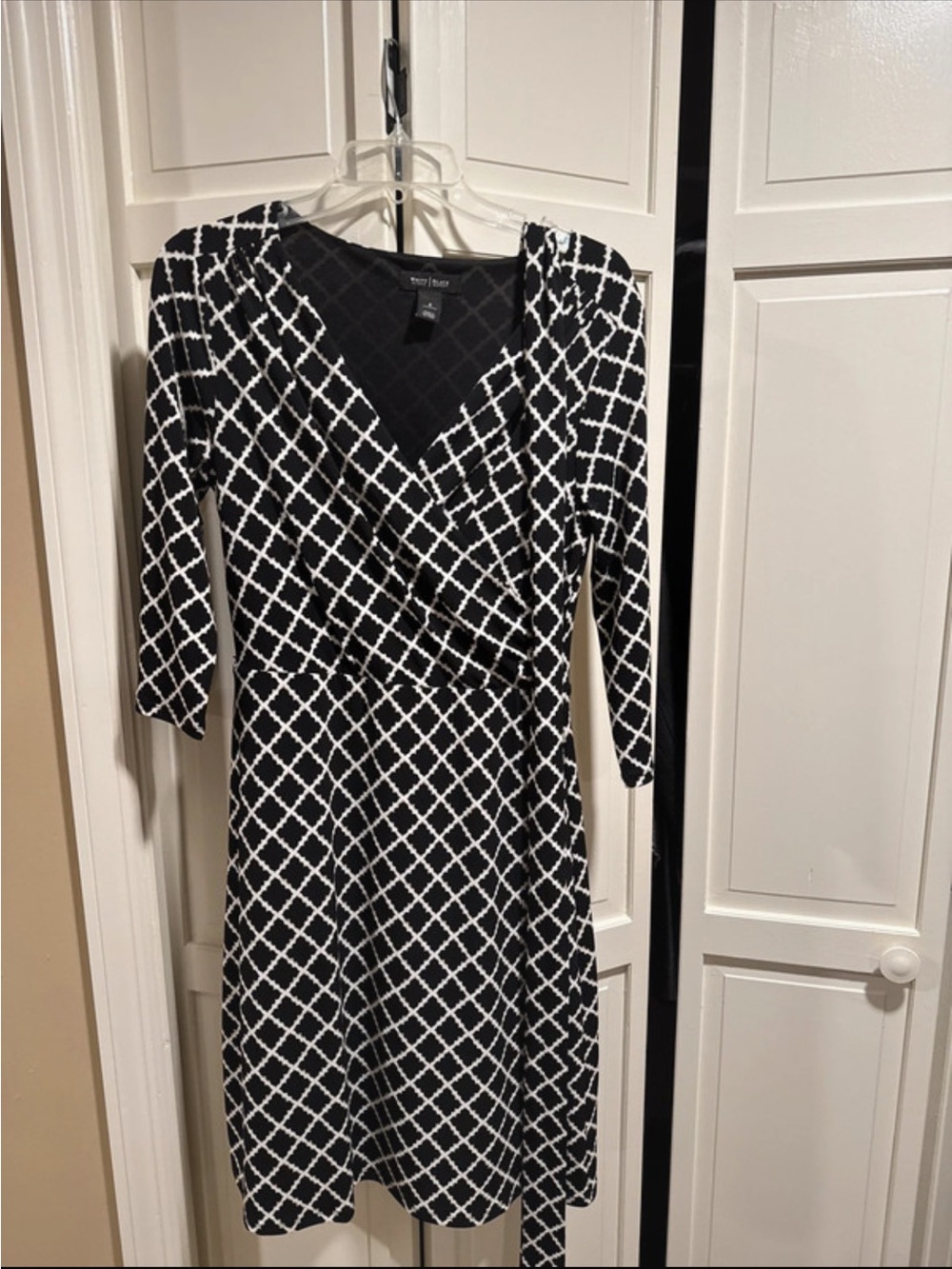 White House Black Market Black & White Midi Wrap Dress